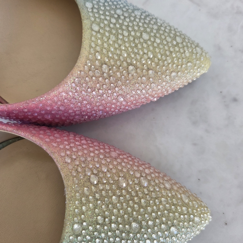 Jessica Simpson Multicolor Rainbow Ombre Rhinestone Heels Pumps NWT Pointed Toe - Picture 8 of 12